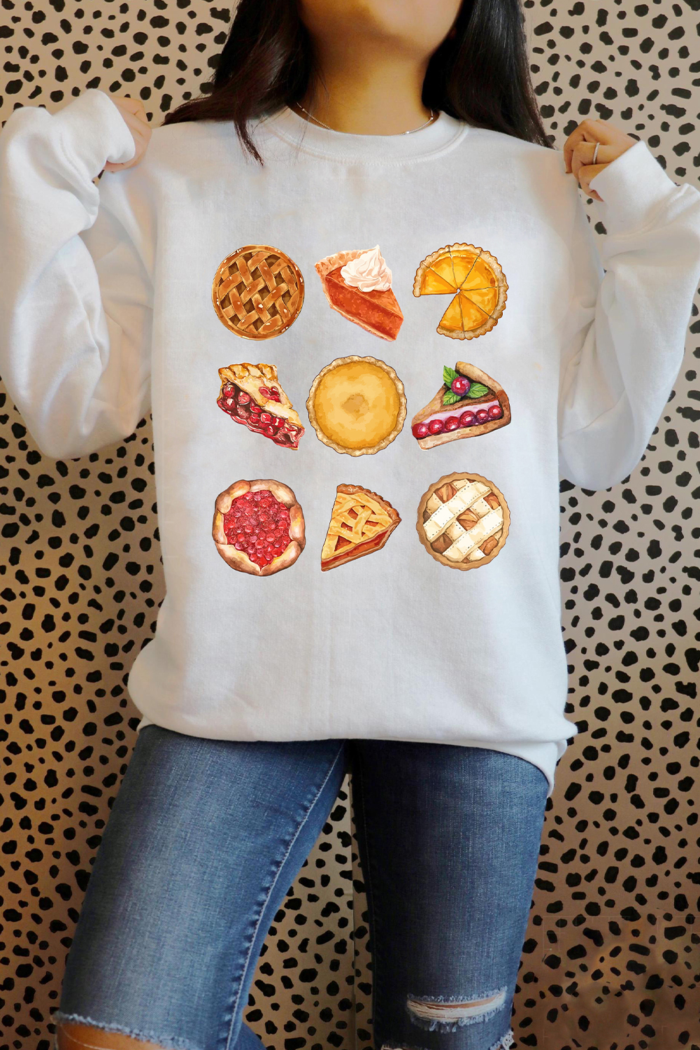 White Yummy Pie Graphic Thanksgiving Sweatshirt - loveforevers