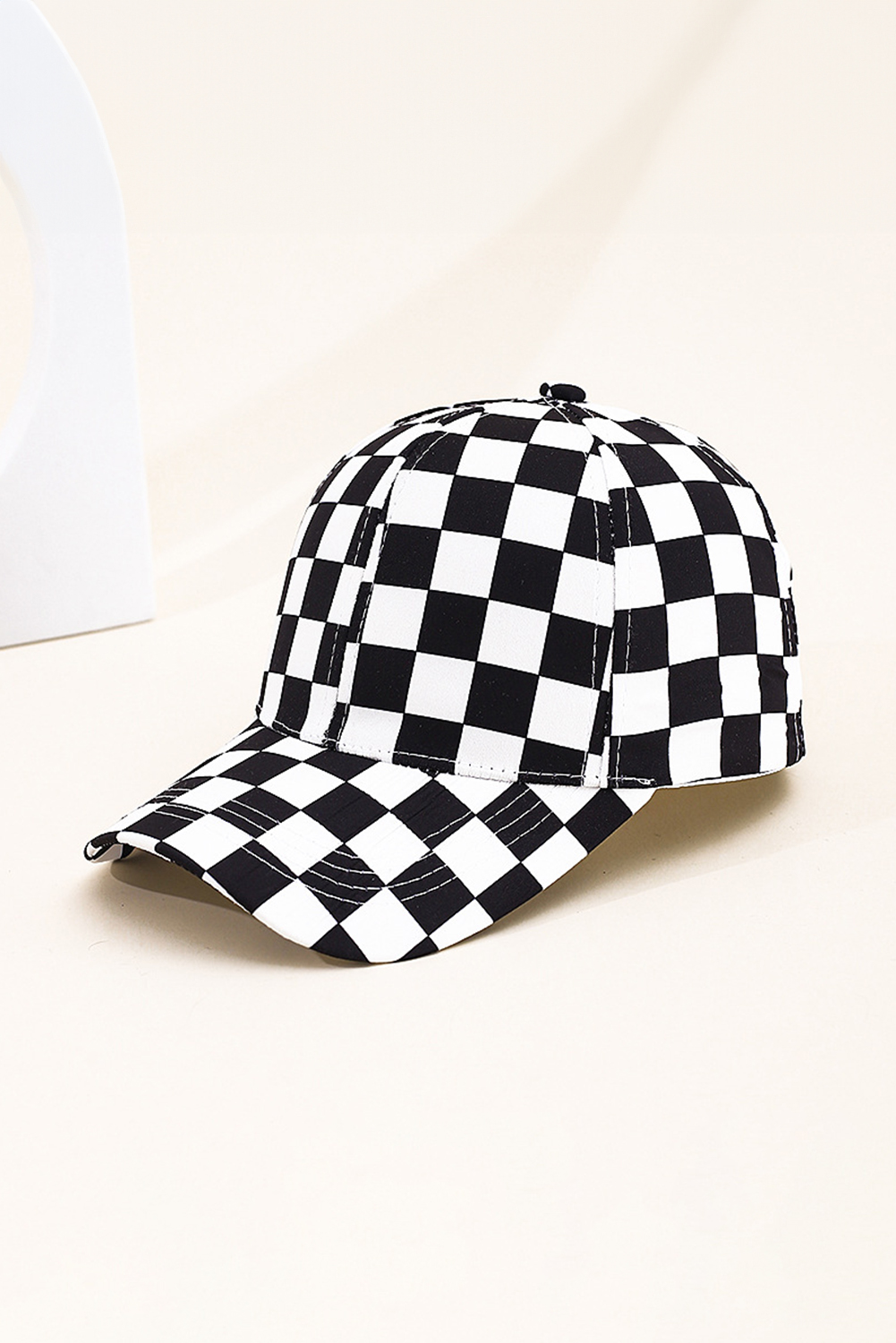 Black 1pc Checkered Pattern Stitch Detail Baseball Cap - loveforevers