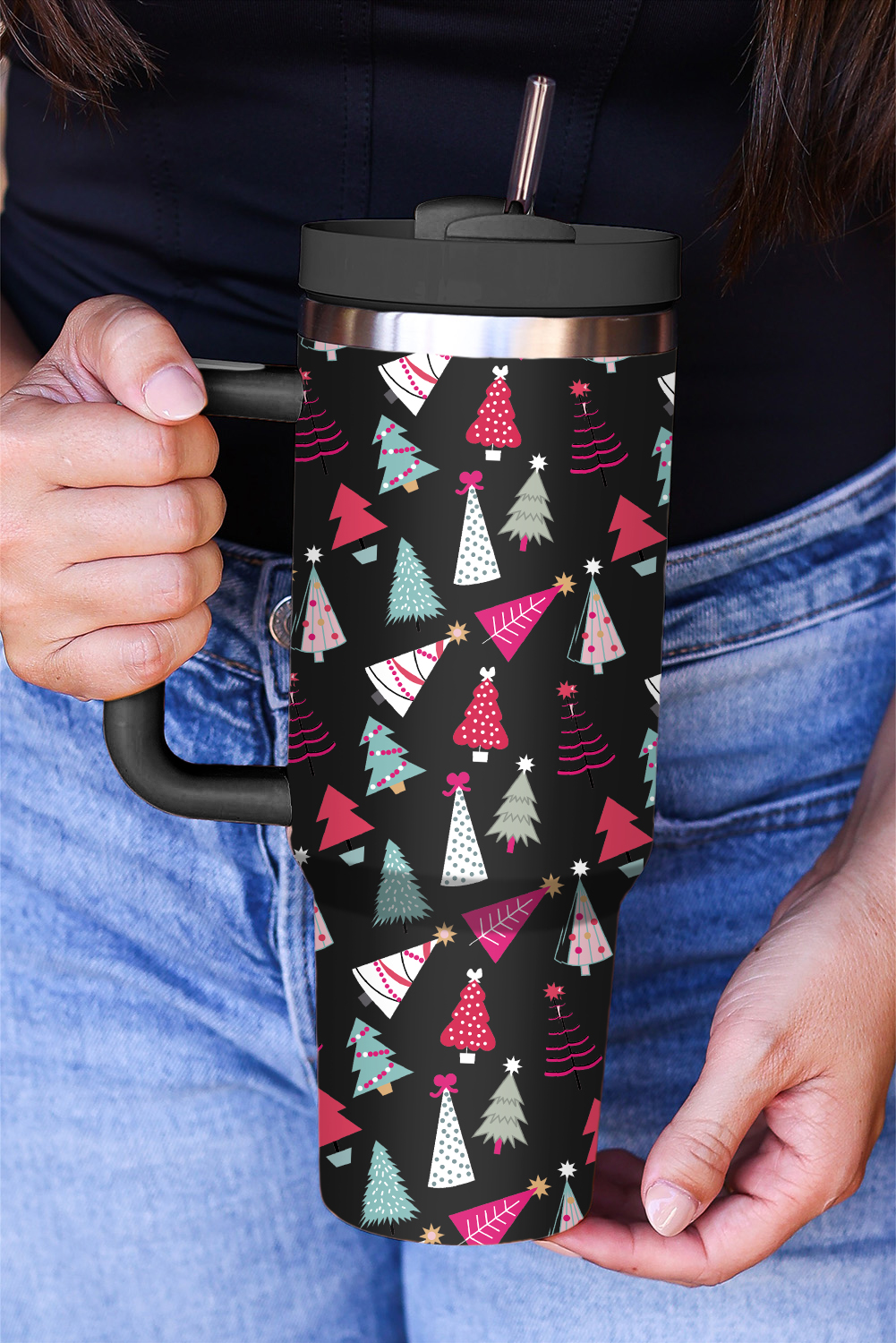 White Cartoon Christmas Tree Printed Thermos Cup 40oz - loveforevers