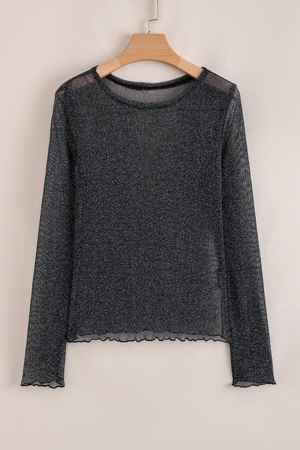Black Metallic Glitter Mesh Long Sleeve Top - loveforevers