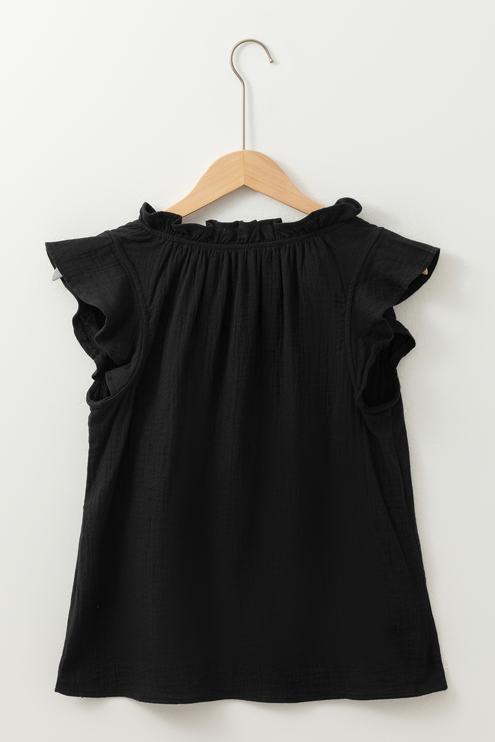 Black Ruffled Shoulder V Neck Shift Tank Top - loveforevers