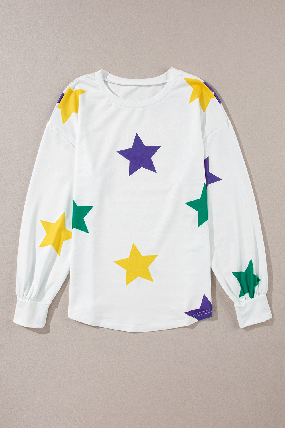 White Mardi Gras Star Printed Long Sleeve Top - loveforevers