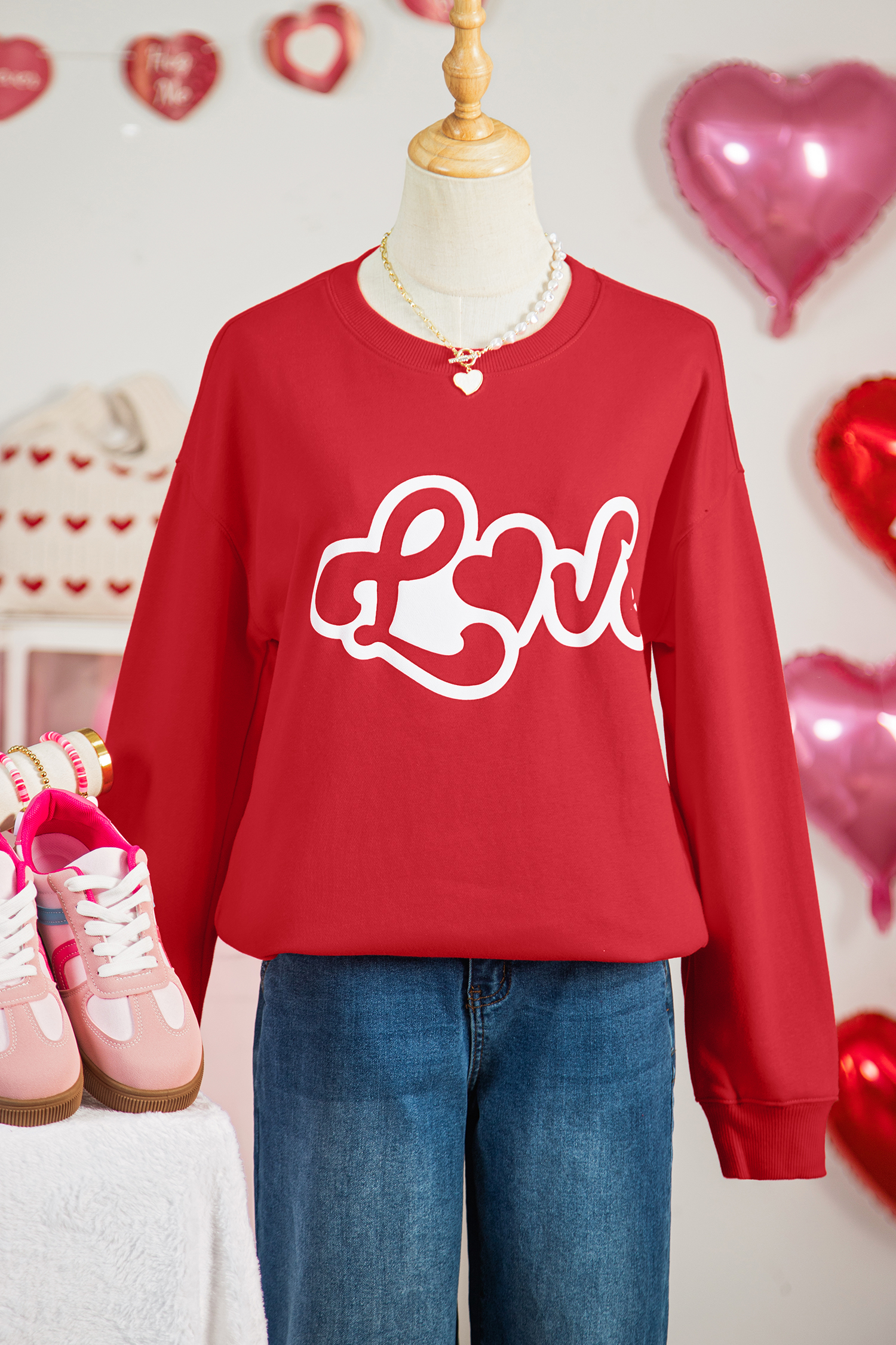 Red Love Letter Printed Casual Sweatshirt - loveforevers