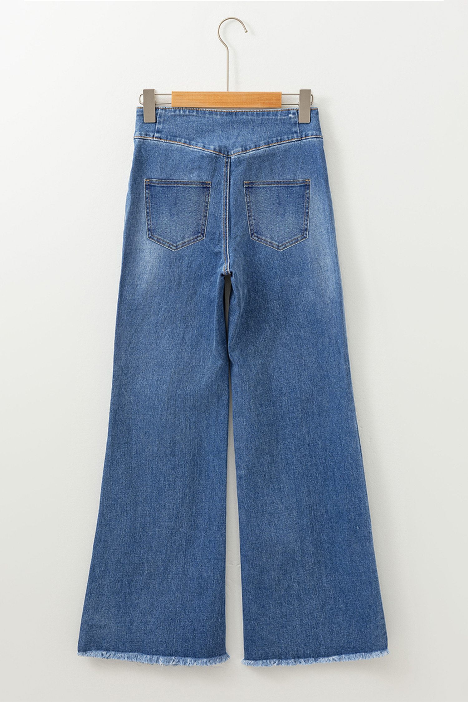 Coffee High Waist Button Fly Seamed Raw Hem Flare Jeans - loveforevers