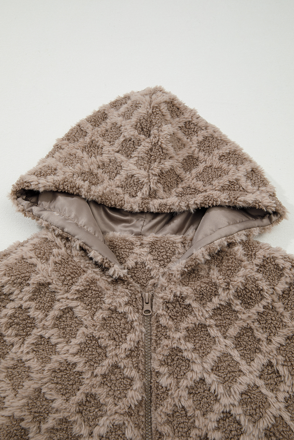 Chestnut Sherpa Rhombus Zip Up Side Pocket Hooded Jacket - loveforevers