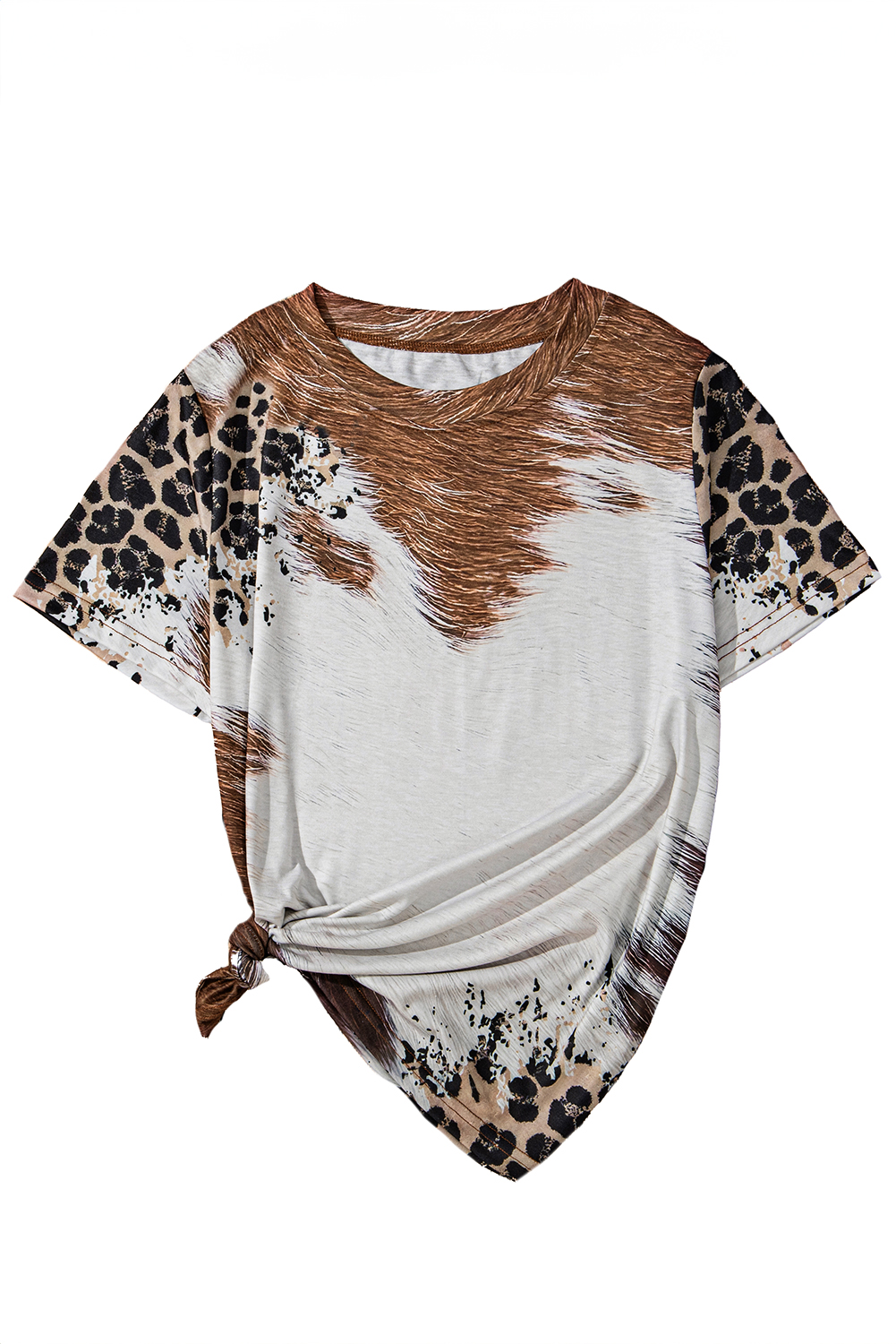 Chestnut Western Leopard Bleached Print Crew Neck T Shirt - loveforevers