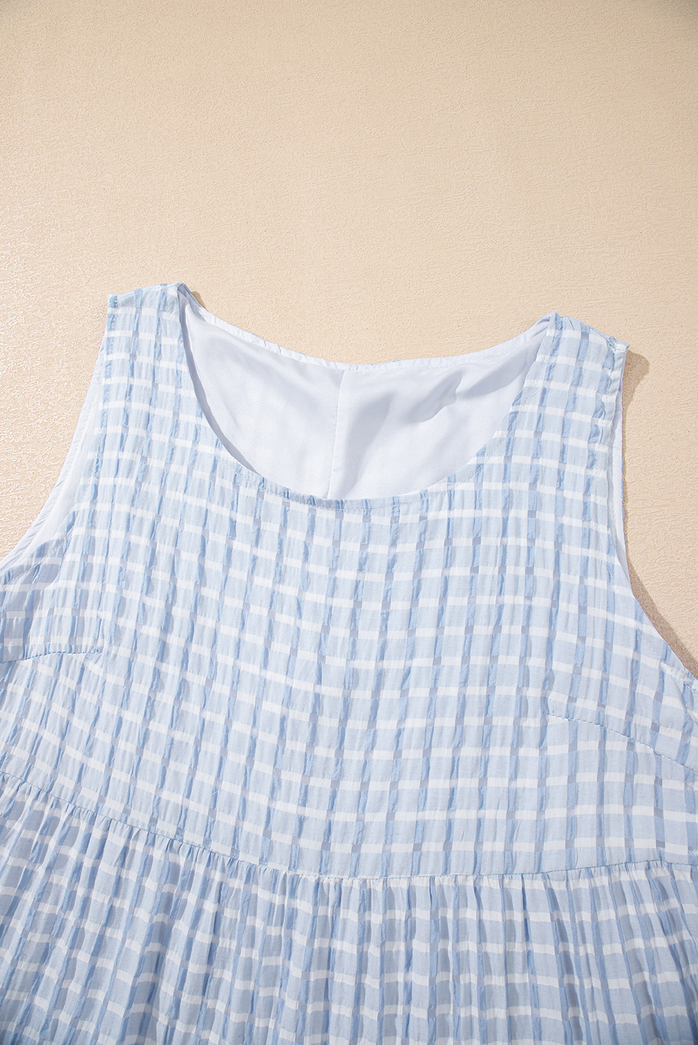Light Blue Plaid Tiered A-line Sleeveless Mini Sundress - loveforevers