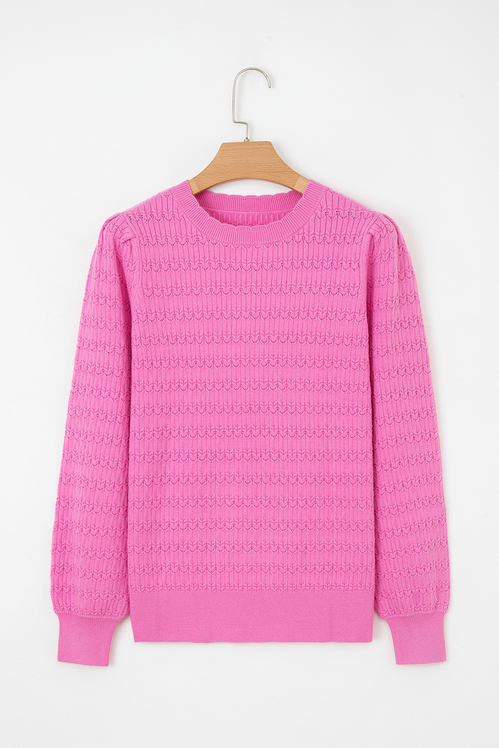 Fiery Red Trendy Pattern Knit Ribbed Cuffs Crew Neck Sweater - loveforevers