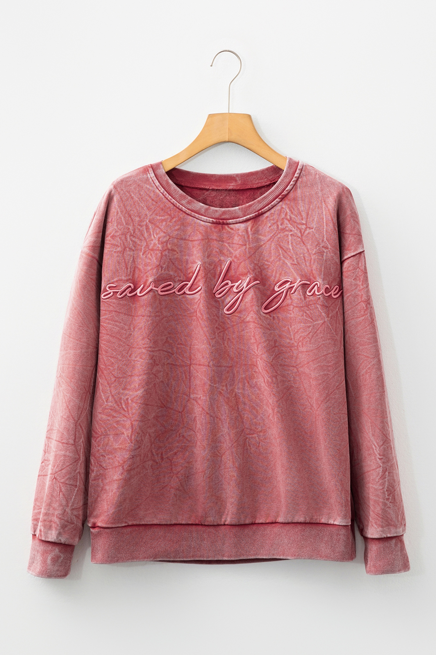 DUNE saved by grace Letter Embroidery Mineral Wash Loose Sweatshirt - loveforevers