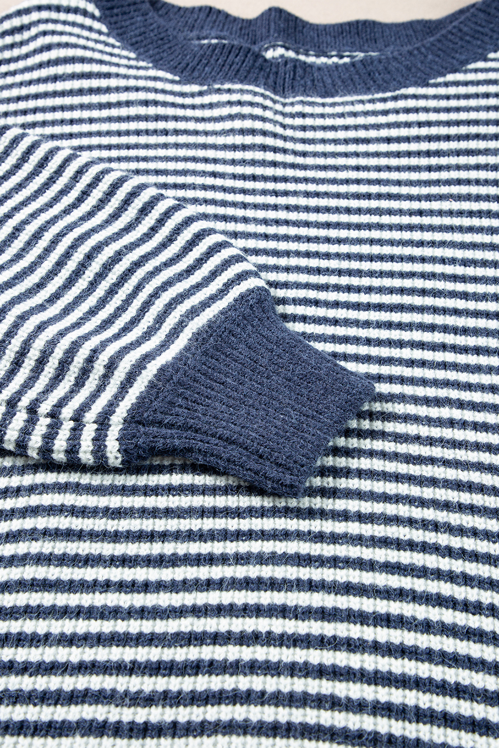 Sail Blue Striped Lantern Sleeve Drop Shoulder Cozy Sweater - loveforevers