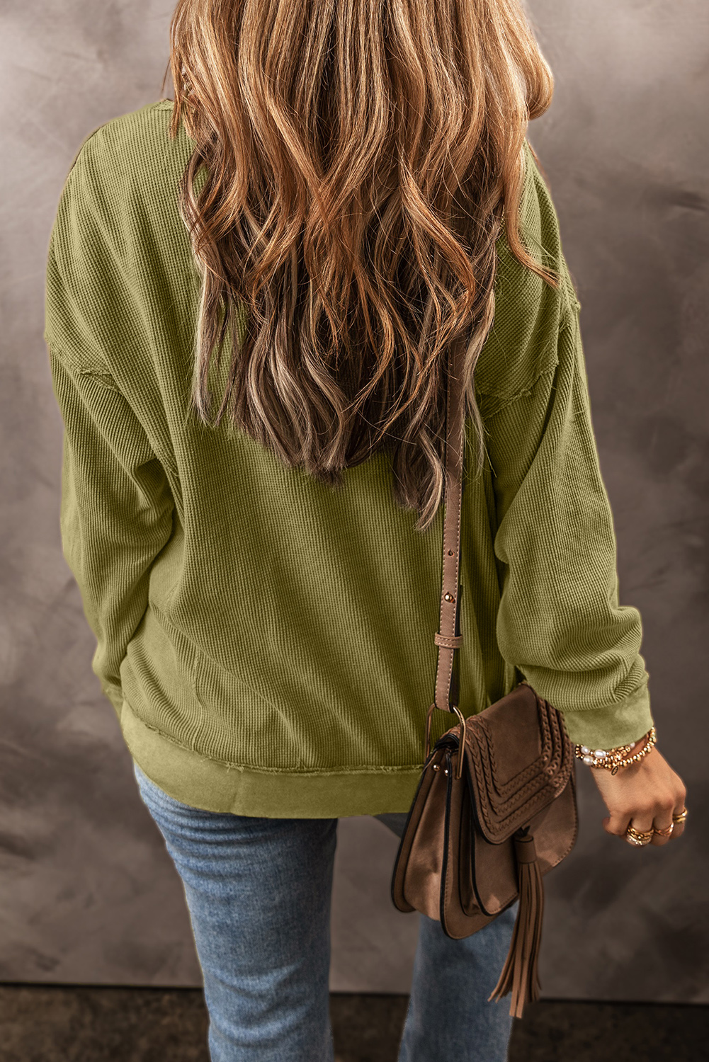 Jungle Green Textured Seamed Drop Sleeve Sweatshirt - loveforevers