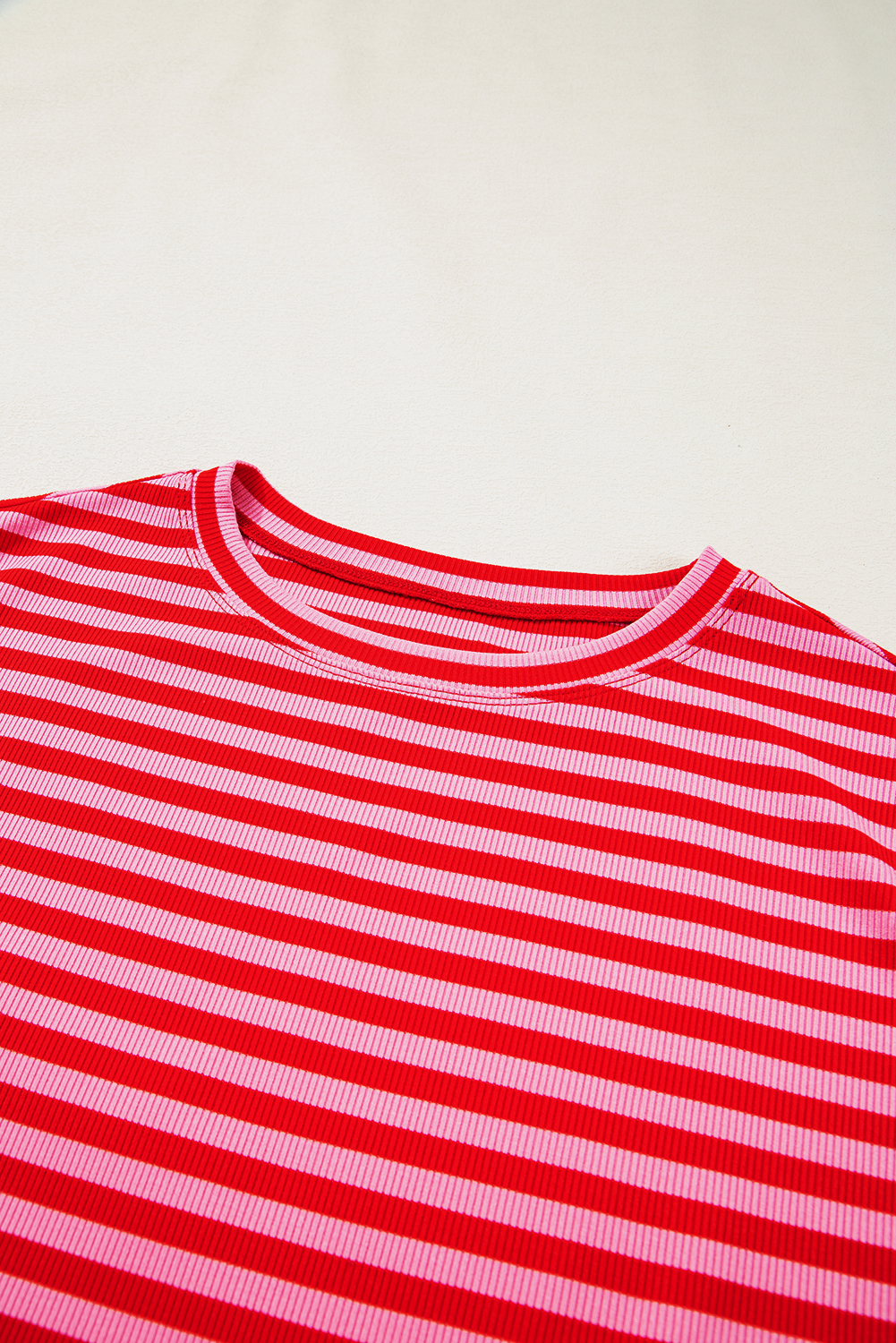 Sky Blue Stripe Ribbed Cap Sleeve Round Neck T Shirt - loveforevers