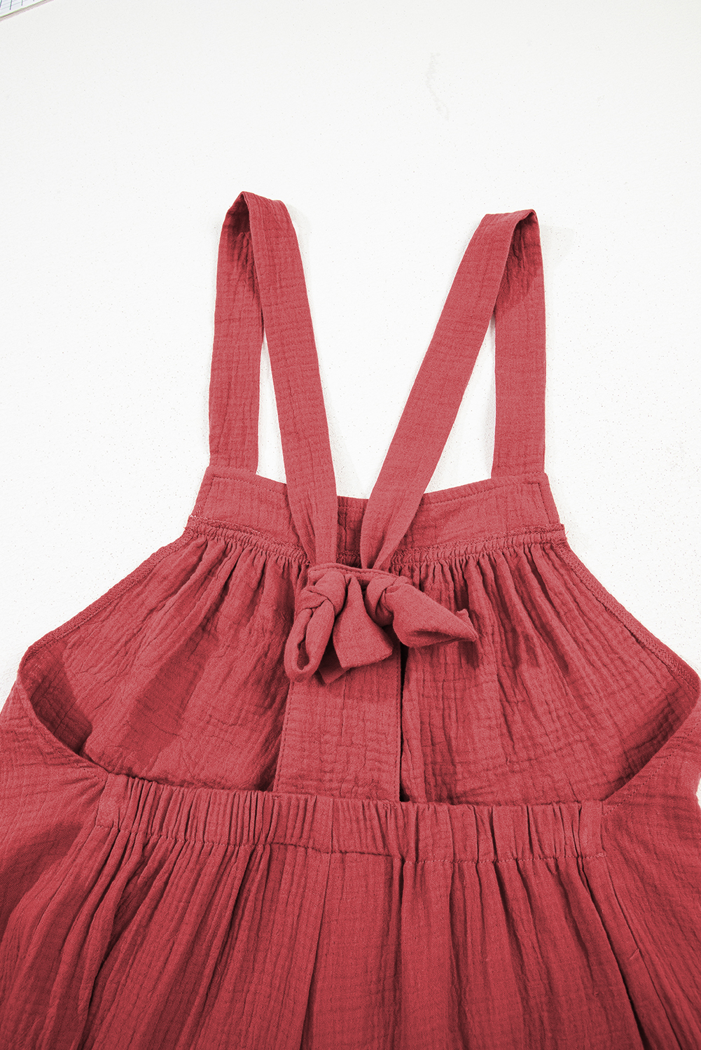 Red Clay Knotted Back Strap Cotton Bib Jumpsuit - loveforevers
