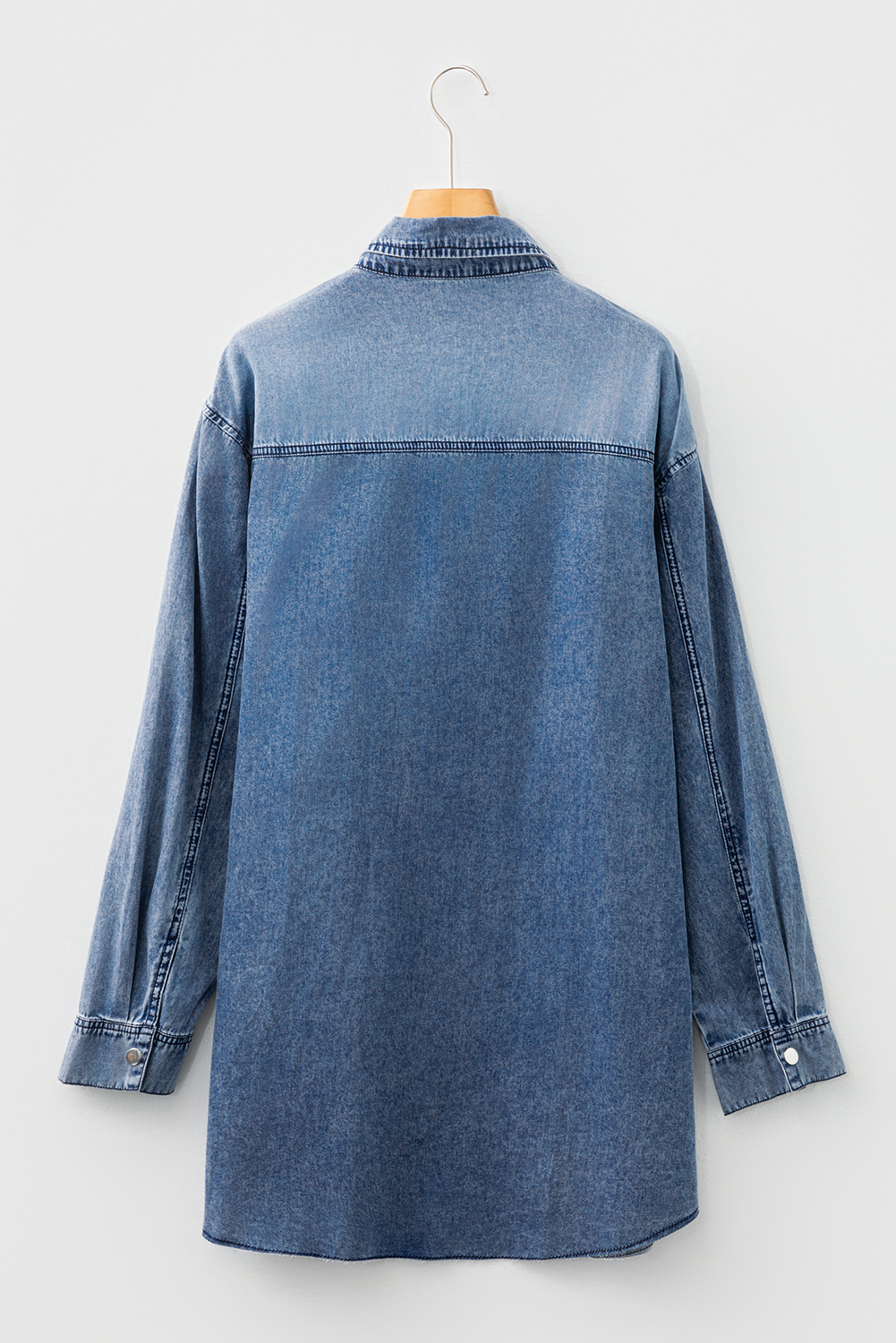 Blue Beau Chest Pocket Raw Hem Denim Loose Shirt Dress - loveforevers