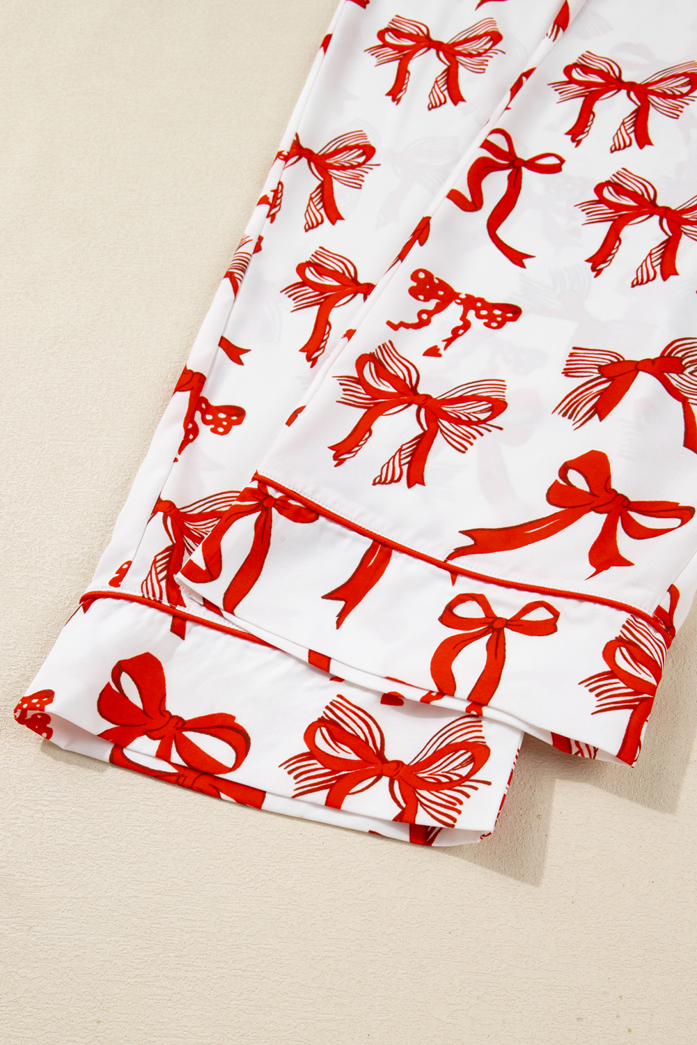 Red Christmas Bow Print Long 2pcs Pajama Set - loveforevers