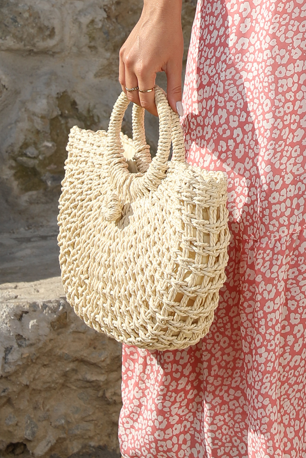 Beige Bamboo Weaving Semicircle Tote Handbag - loveforevers