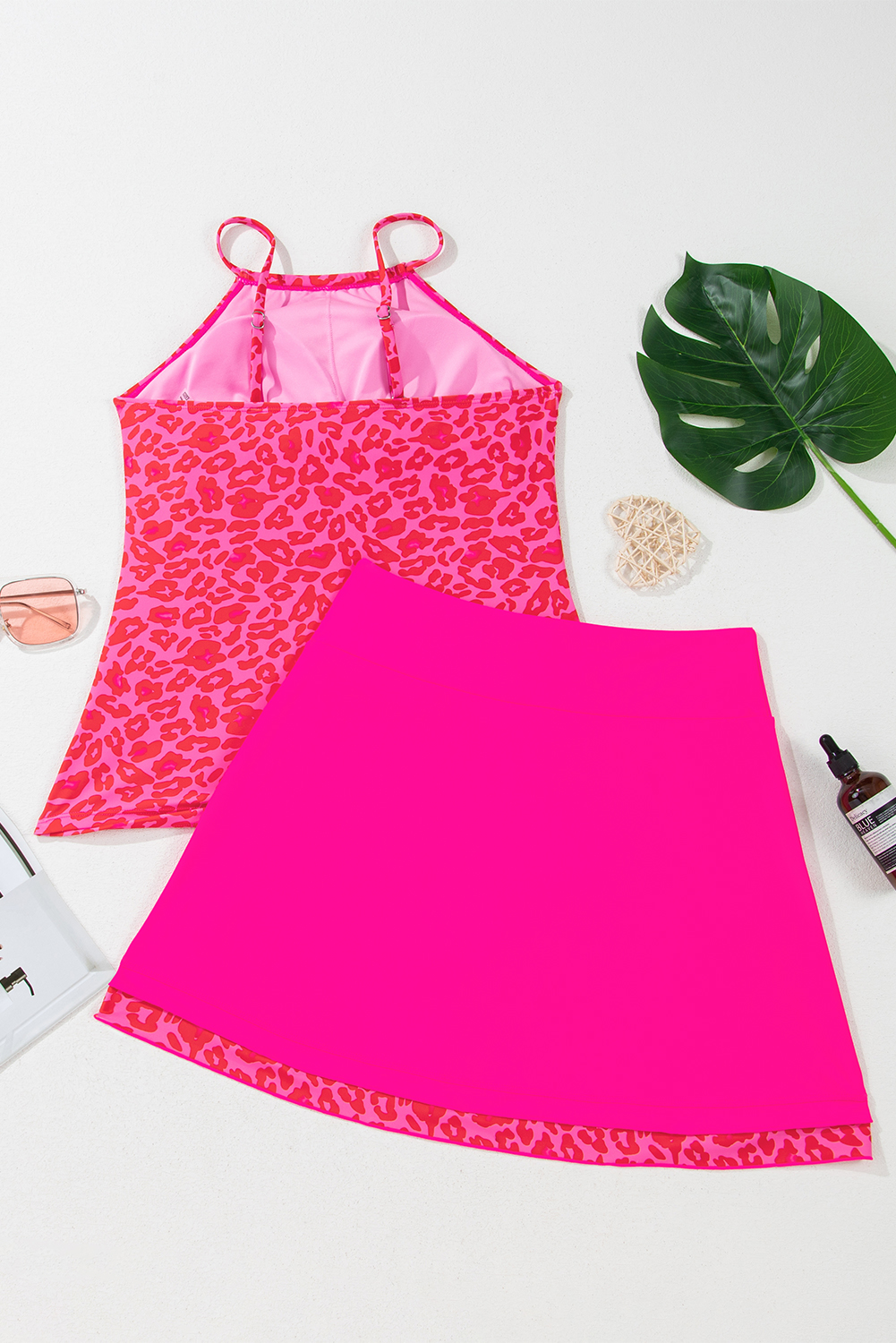 Rose Leopard Drawstring Side Tankini 2pcs Swimsuit - loveforevers