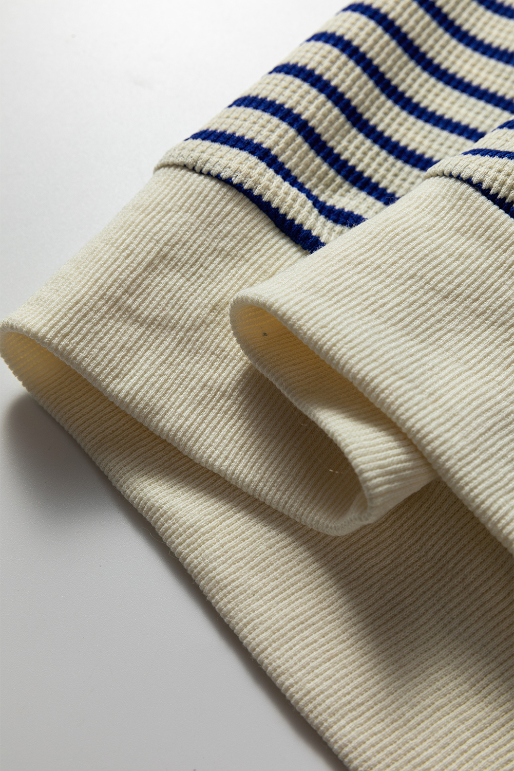Blue Stripe Textured Elbow Patched Crew Neck Drop Shoulder Sweatshirt - loveforevers