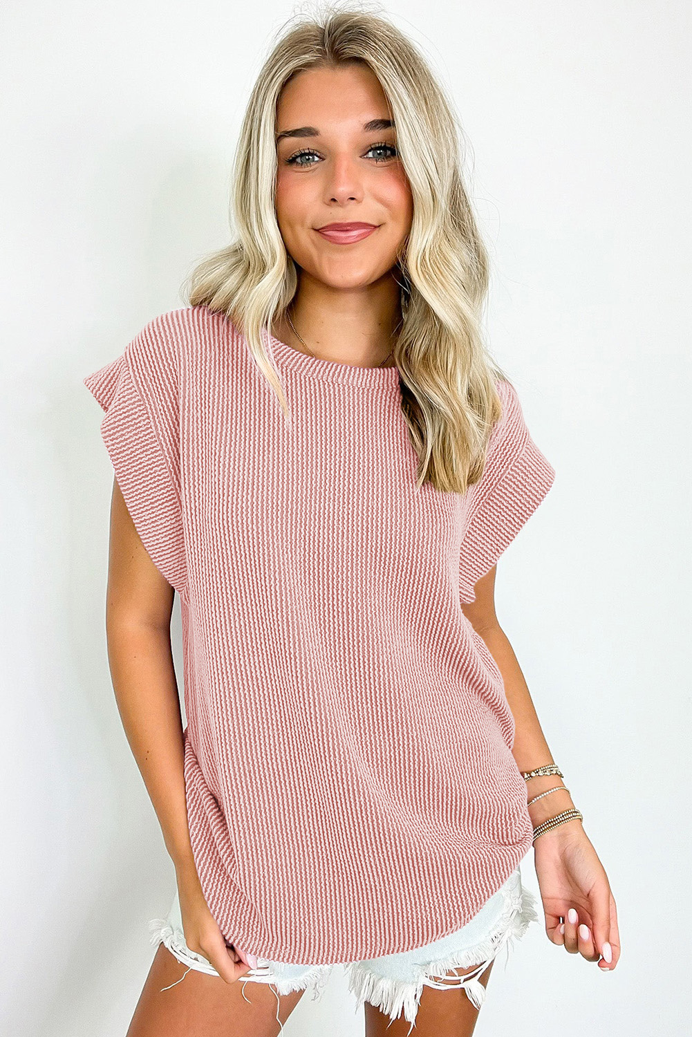 Gray Twisted Rib Wide Sleeve Crew Neck T Shirt - loveforevers