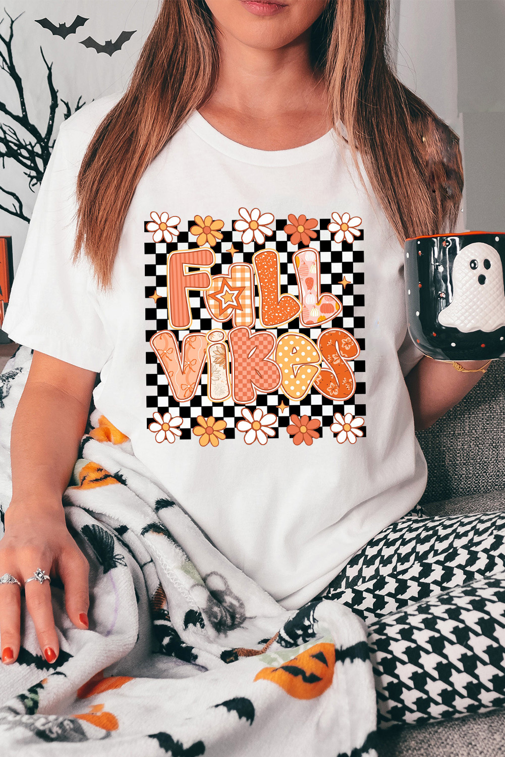White FALL VIBES Cute Graphic Heat Transfer Tee - loveforevers