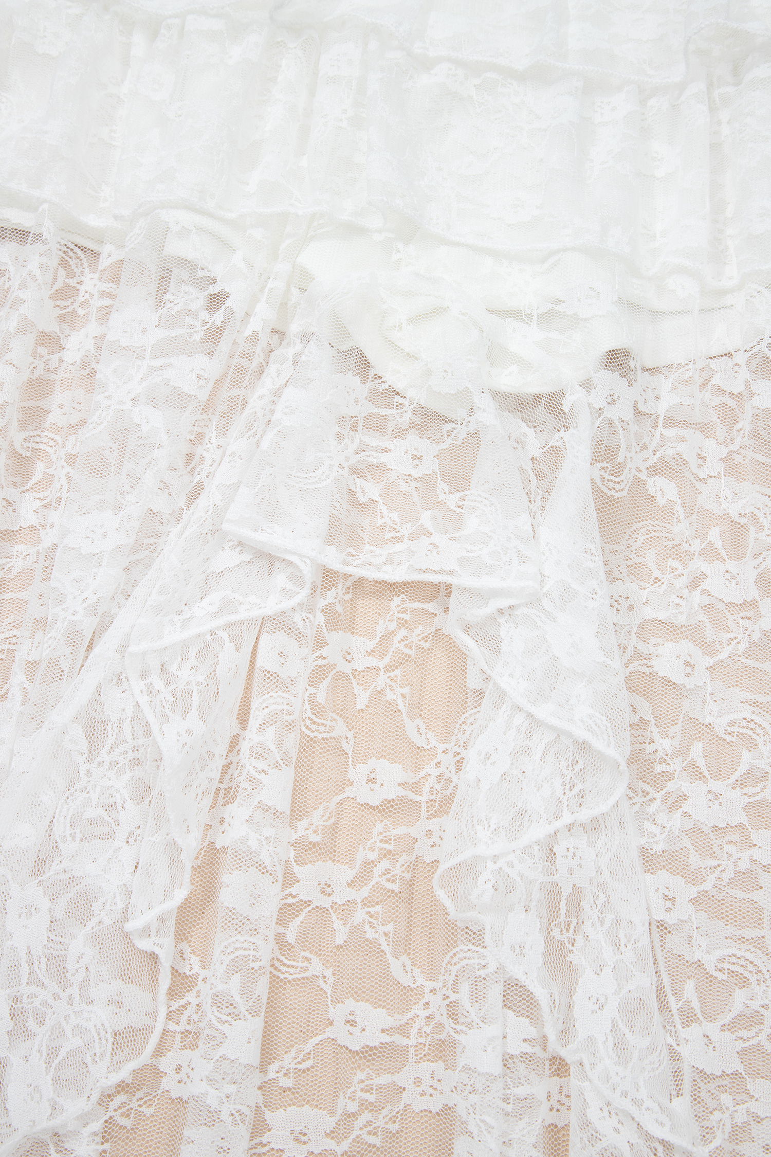 White Sheer Lace Frilly Ruffles High Low Long Skirt - loveforevers