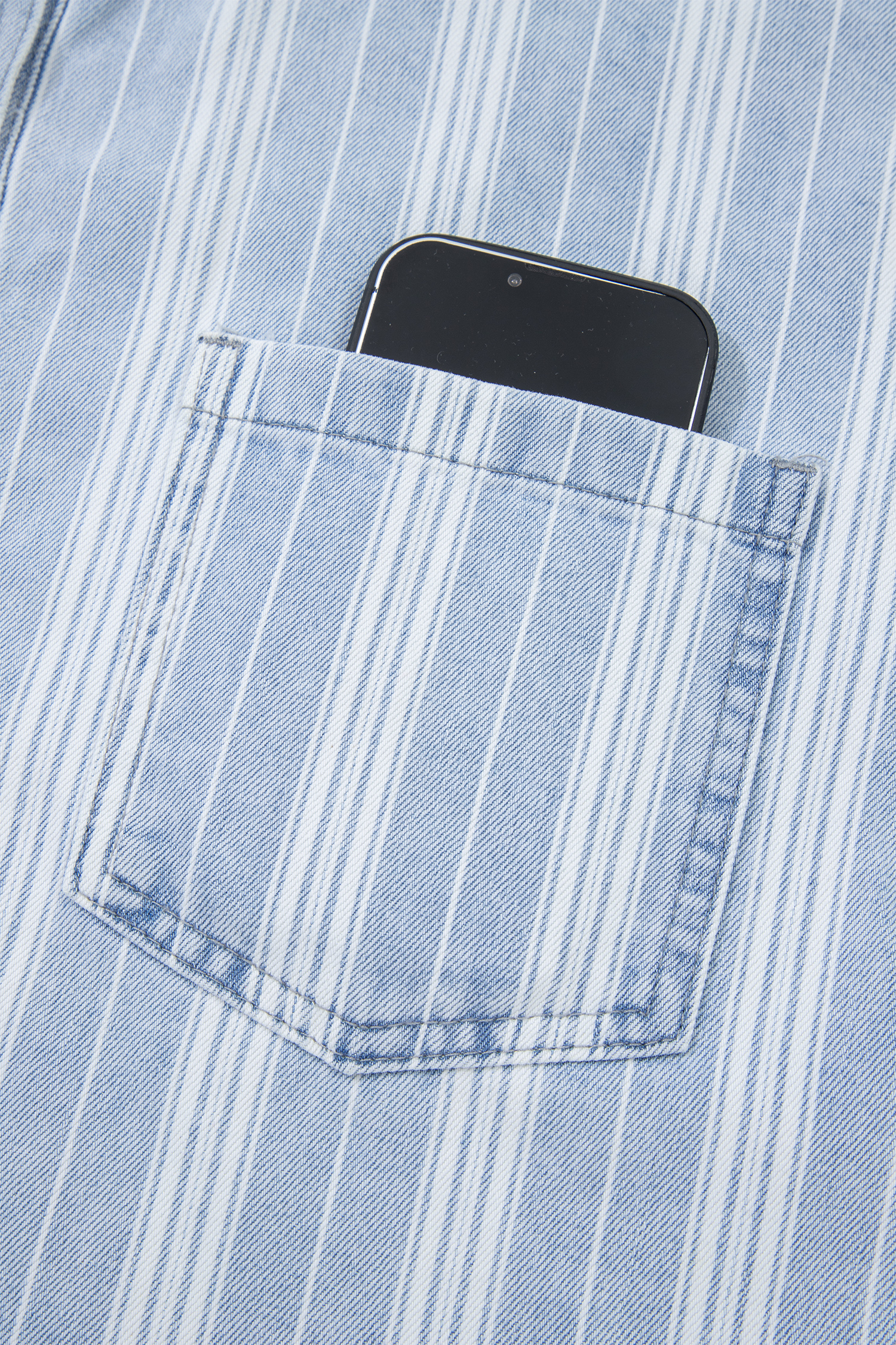 Sky Blue Stripe Boyfriend Chest Pocket Classic Denim Shacket - loveforevers