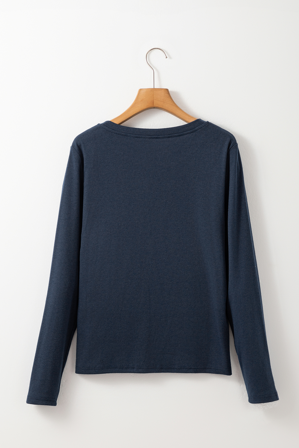 Dirty blue Notch V Neck Pocket Patched Long Sleeve T Shirt - loveforevers
