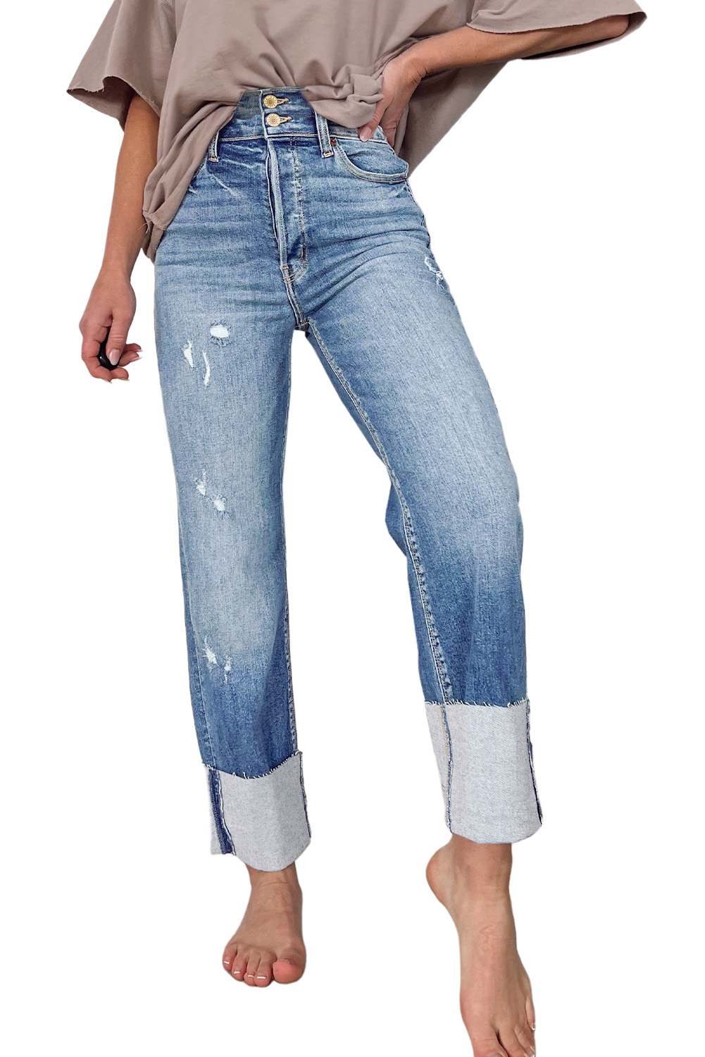High Waist Distressed Straight Leg Jeans - loveforevers