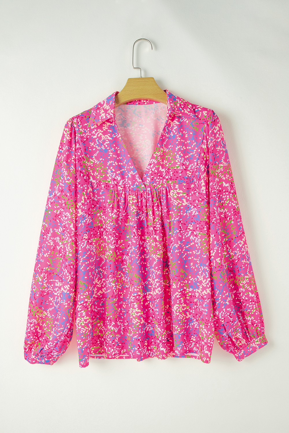 Bonbon Abstract Print Collared V Neck Babydoll Blouse - loveforevers