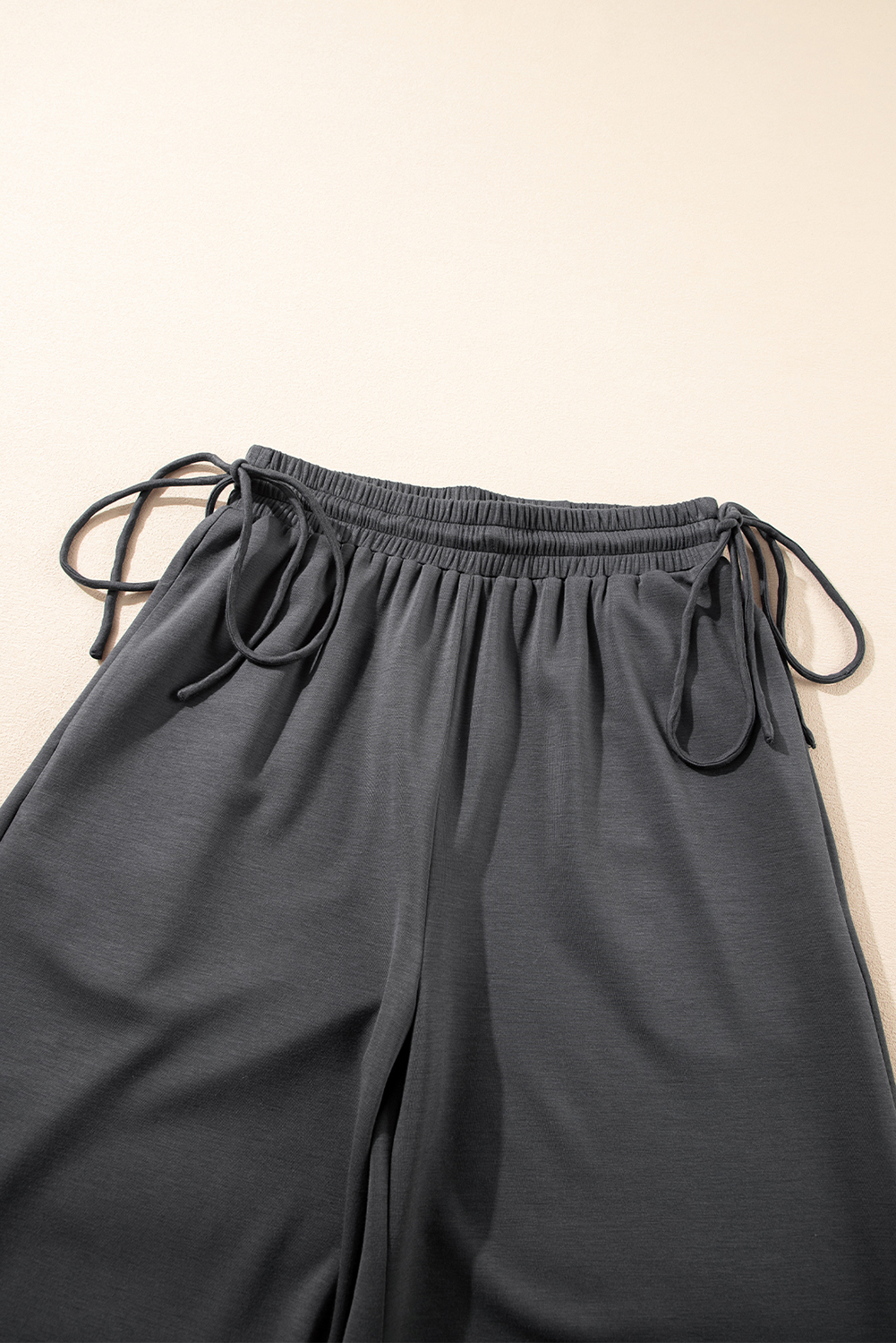 Dark Grey Drawstring Side Crewneck Tee and Loose Pants Set - loveforevers