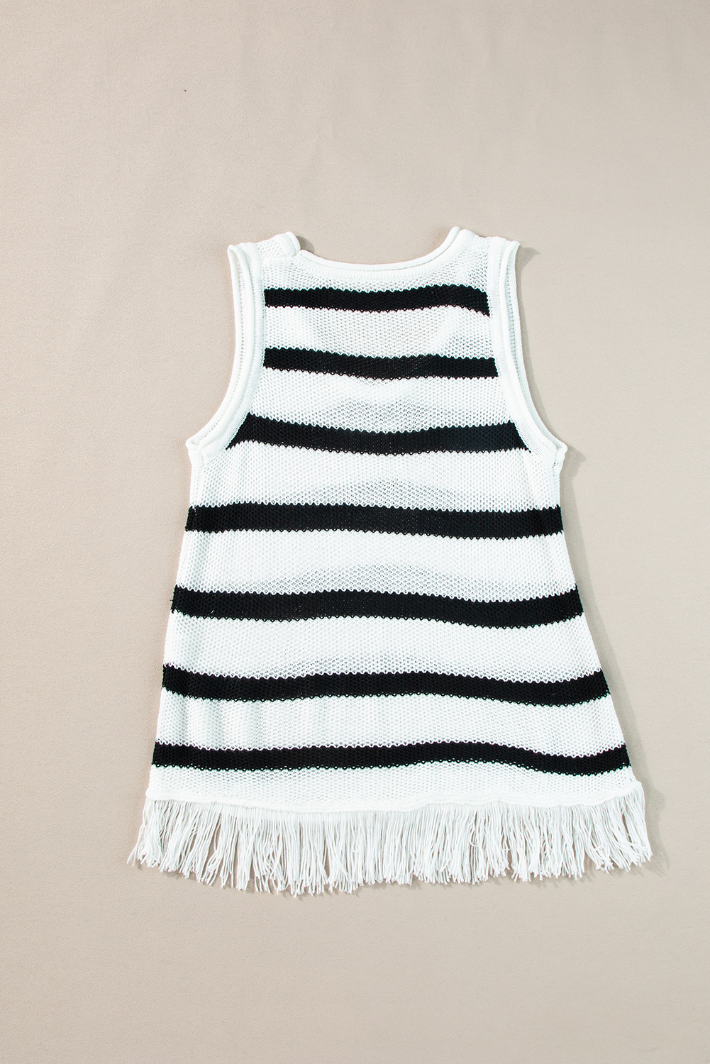 Beige Stripe Loose Knit Fringe Tank Top - loveforevers