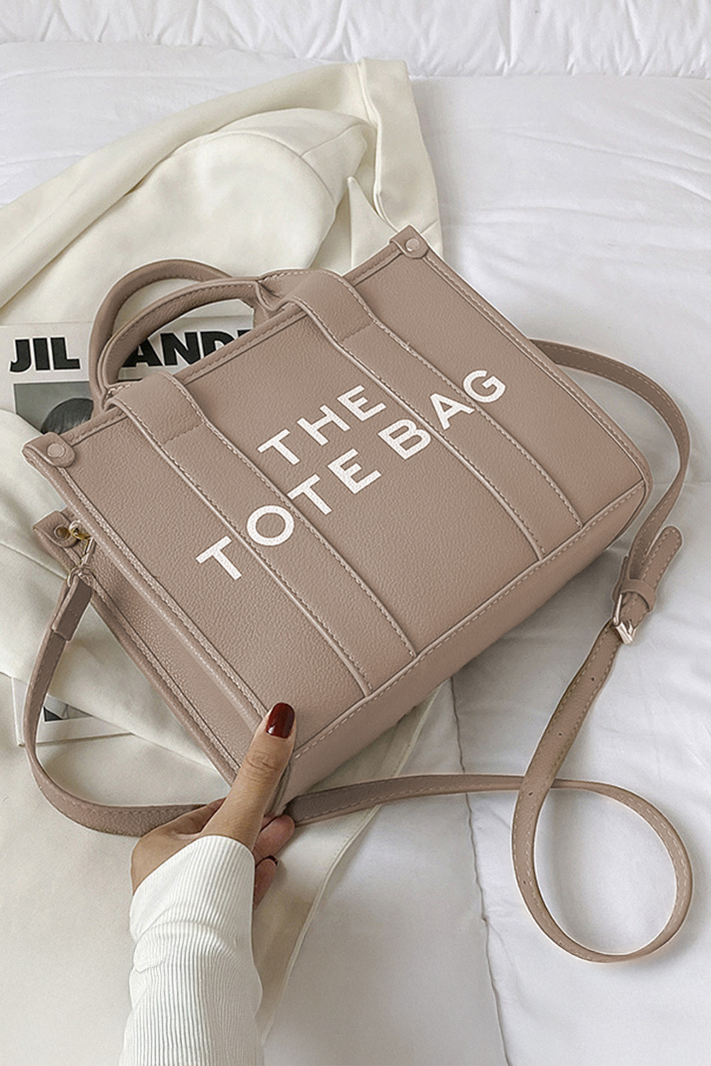 Khaki THE TOTE BAG PU Leather Large Shoulder Bag - loveforevers