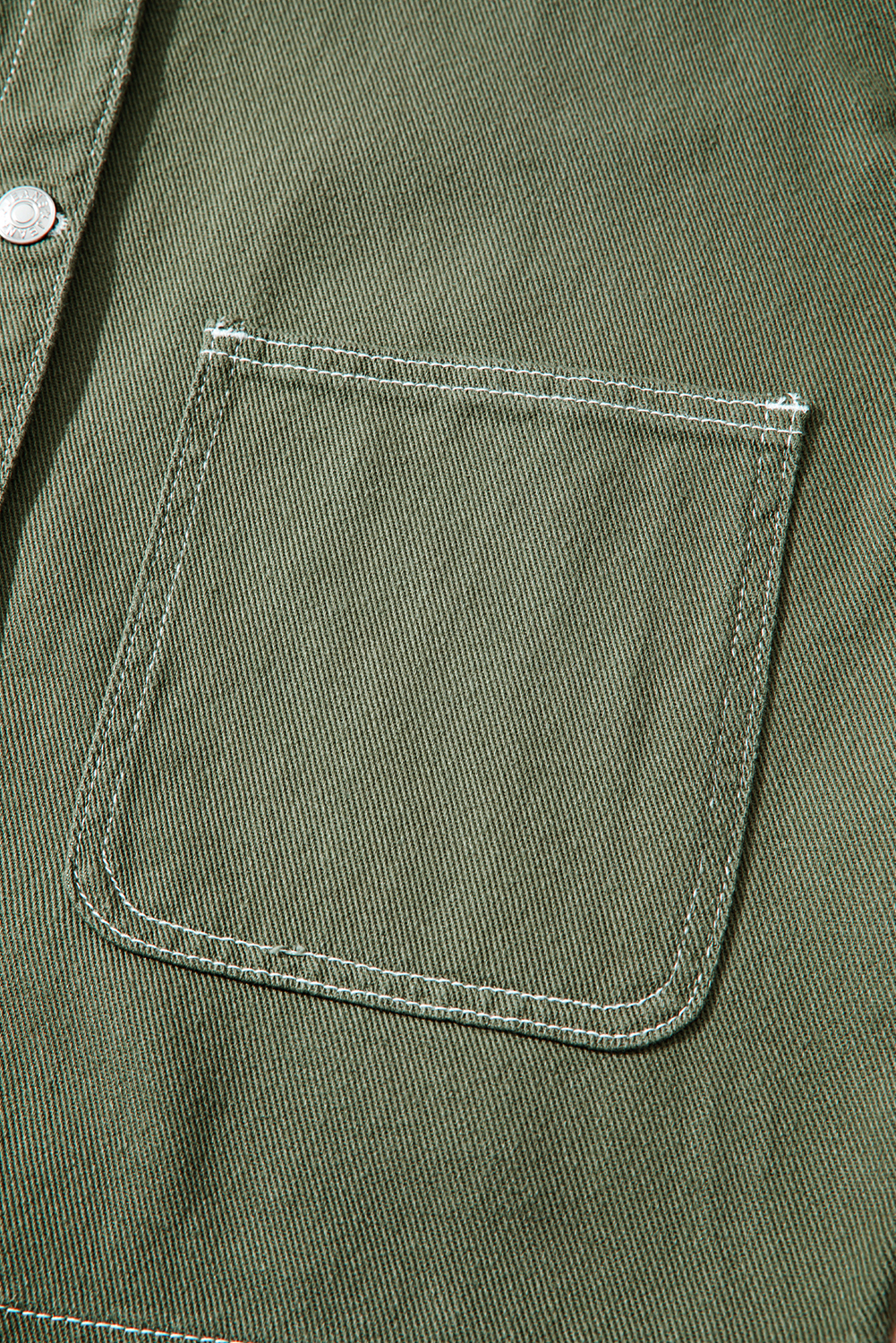 Smoke Green Patched Pocket Collared Button Front Boyfriend Denim Jacket - loveforevers